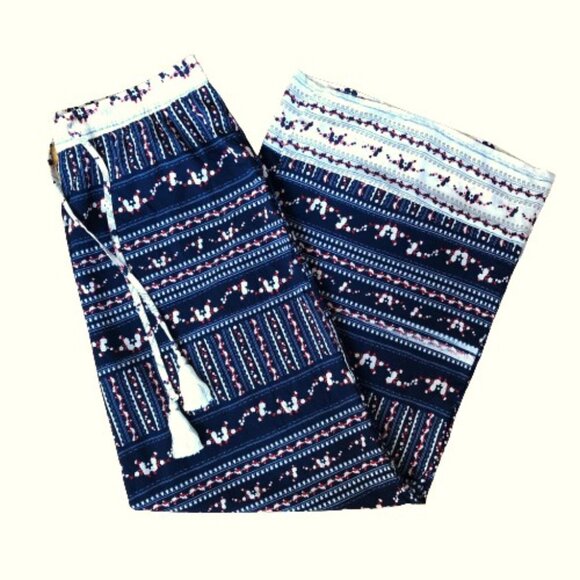 Unknown Pants - Wide leg multi-colored drawstring waist loose flowy pants